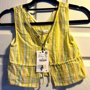 ZARA Kids Girls Yellow Striped Sleeveless Cropped Top